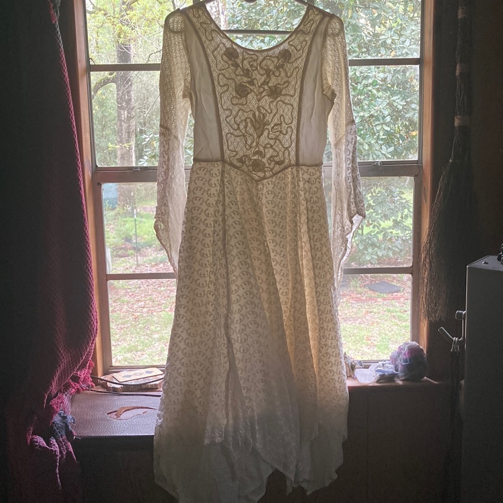 Boho White Rayon embroidered dress